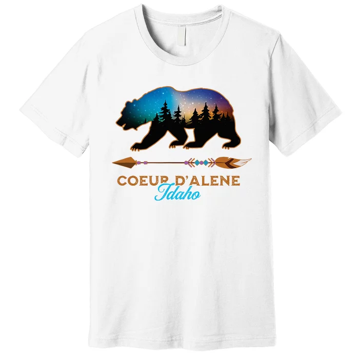 Coeur DAlene Idaho Bear Starry Night Travel Souvenir Premium T-Shirt