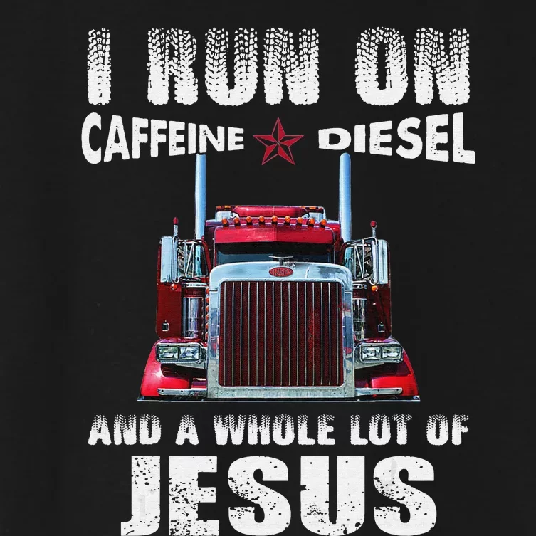 Caffeine Diesel Jesus Christian Trucker Distressed Women's Crop Top Tee