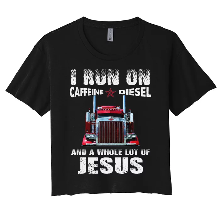 Caffeine Diesel Jesus Christian Trucker Distressed Women's Crop Top Tee