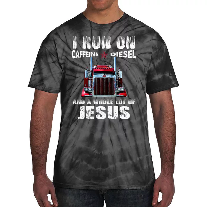 Caffeine Diesel Jesus Christian Trucker Distressed Tie-Dye T-Shirt