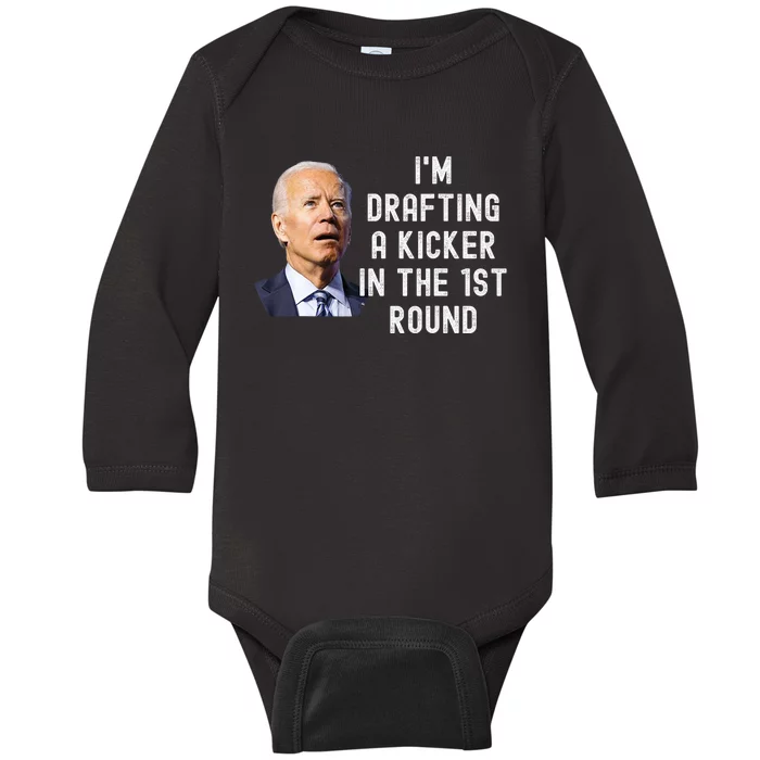 Confused Drafting Kicker Funny Fantasy Football Draft Party Baby Long Sleeve Bodysuit