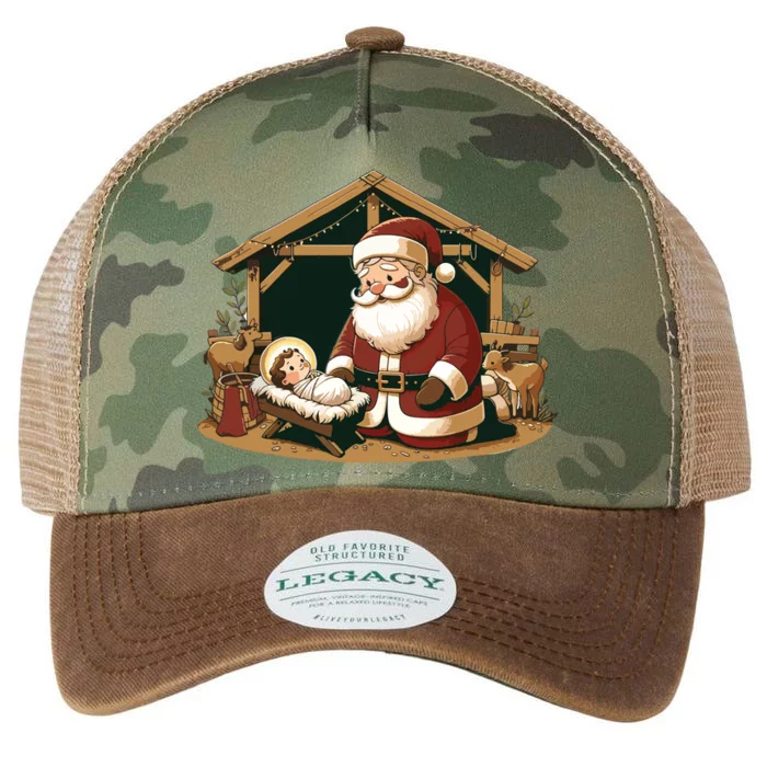 Christmas Design Kneeling Santa Claus With Baby Jesus Legacy Tie Dye Trucker Hat