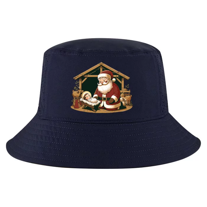 Christmas Design Kneeling Santa Claus With Baby Jesus Cool Comfort Performance Bucket Hat