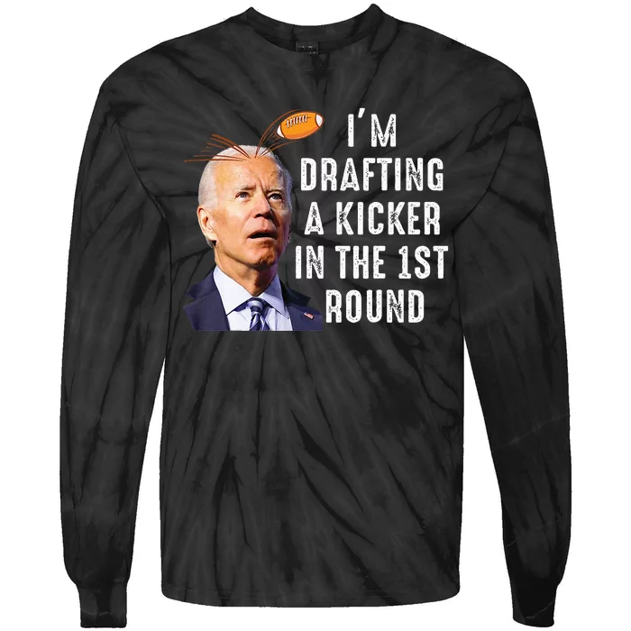 Confused Drafting Kicker Funny Fantasy Football Draft Party Tie-Dye Long Sleeve Shirt