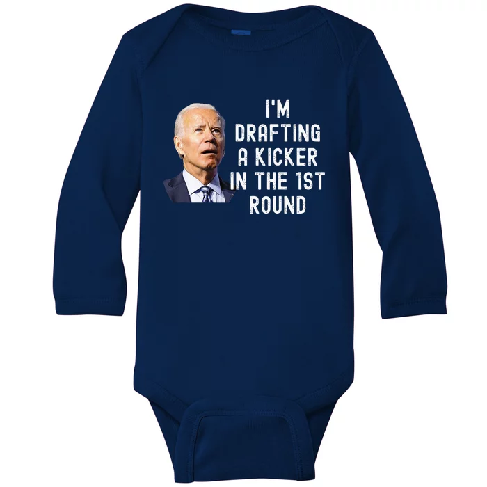 Confused Drafting Kicker Funny Fantasy Football Draft Party Baby Long Sleeve Bodysuit