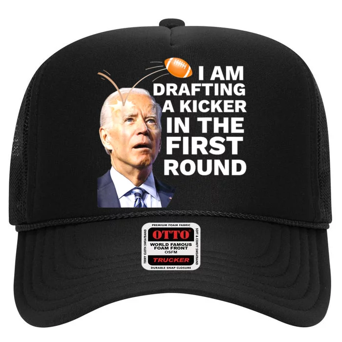 Confused Drafting Kicker Funny Fantasy Football Draft Party High Crown Mesh Trucker Hat