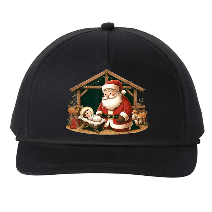 Christmas Design Kneeling Santa Claus With Jesus Cool Gift Snapback Five-Panel Rope Hat