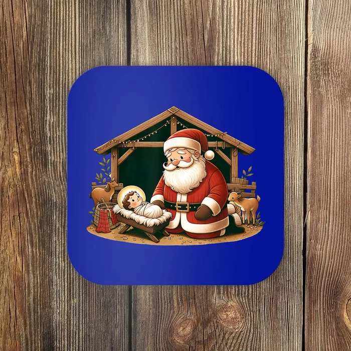 Christmas Design Kneeling Santa Claus With Jesus Cool Gift Coaster