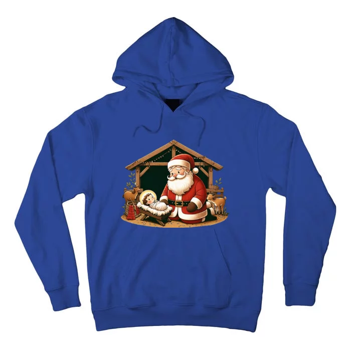 Christmas Design Kneeling Santa Claus With Baby Jesus Tall Hoodie