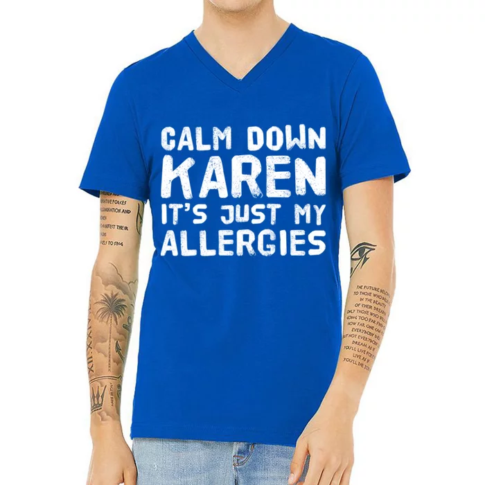 Calm Down Karen It's Just My Allergies Funny Karen Meme Cool Gift V-Neck T-Shirt