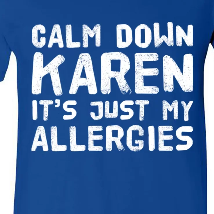 Calm Down Karen It's Just My Allergies Funny Karen Meme Cool Gift V-Neck T-Shirt