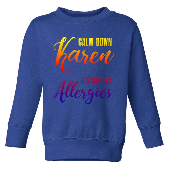 Calm Down Karen It's Just My Allergies Sarcasm Funny Meme Gift Toddler Sweatshirt