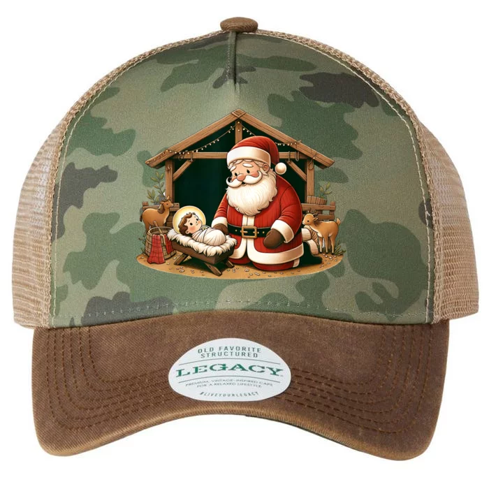 Christmas Design Kneeling Santa Claus With Baby Jesus Legacy Tie Dye Trucker Hat