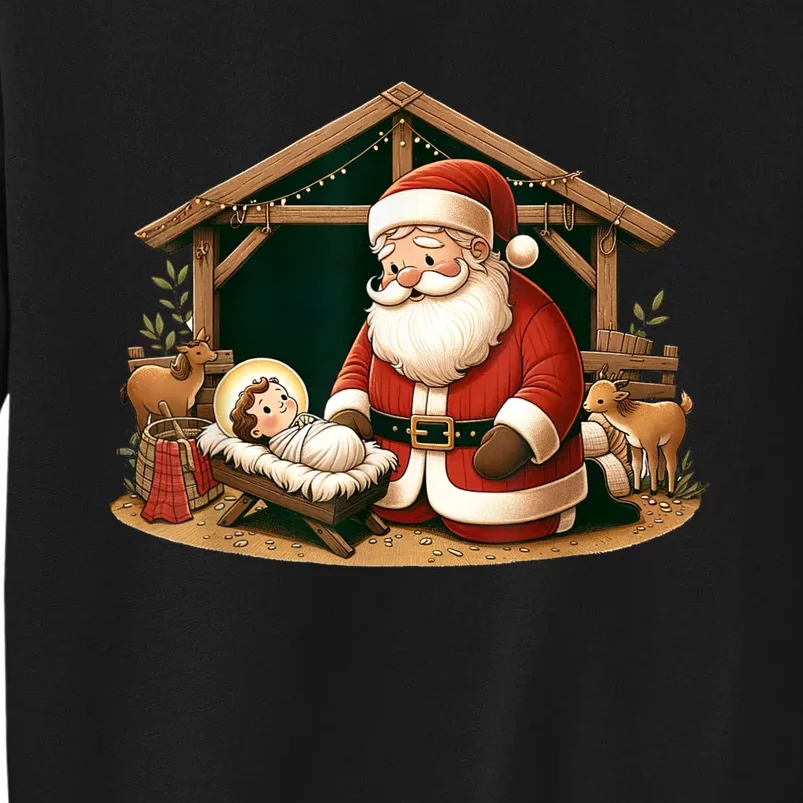 Christmas Design Kneeling Santa Claus With Baby Jesus Sweatshirt