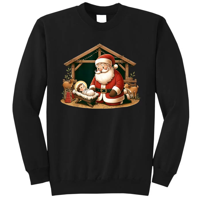 Christmas Design Kneeling Santa Claus With Baby Jesus Sweatshirt