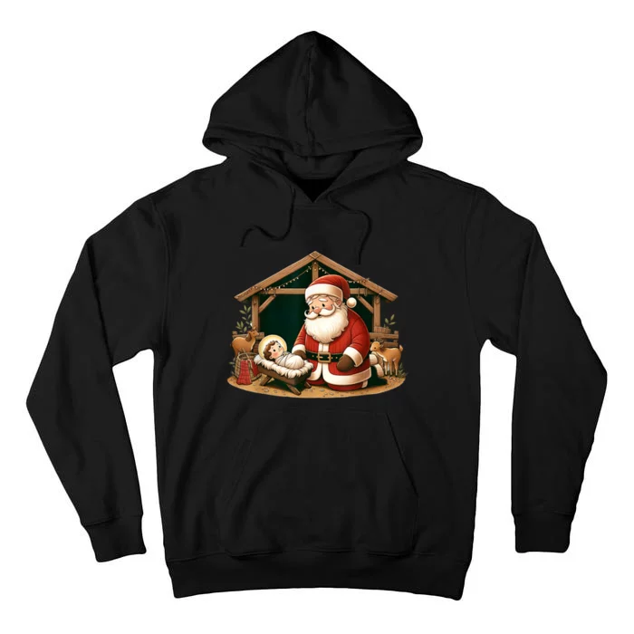 Christmas Design Kneeling Santa Claus With Baby Jesus Tall Hoodie