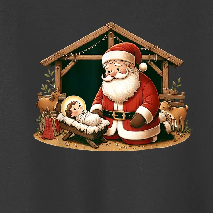 Christmas Design Kneeling Santa Claus With Baby Jesus Toddler T-Shirt