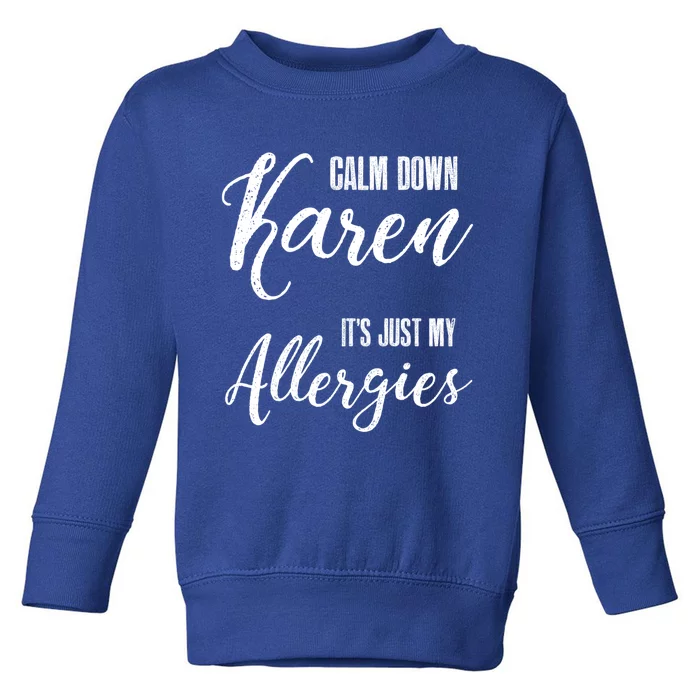 Calm Down Karen It's Just My Allergies Sarcasm Funny Meme Gift Toddler Sweatshirt