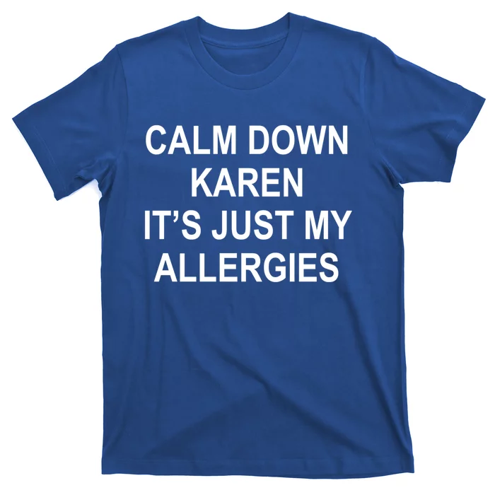 Calm Down Karen It's Just My Allergies Sarcasm Funny Meme Gift T-Shirt