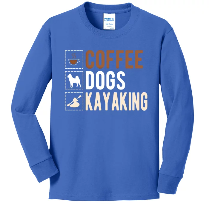 Coffee Dogs Kayaking Kayaker Kayak Gift Kids Long Sleeve Shirt