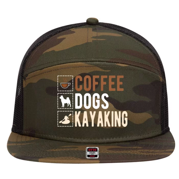 Coffee Dogs Kayaking Kayaker Kayak Gift 7 Panel Mesh Trucker Snapback Hat