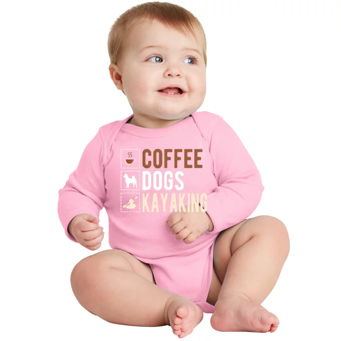 Coffee Dogs Kayaking Kayaker Kayak Gift Baby Long Sleeve Bodysuit