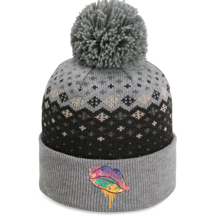 Colorful Drip Lips The Baniff Cuffed Pom Beanie