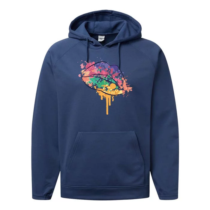 Colorful Drip Lips Performance Fleece Hoodie