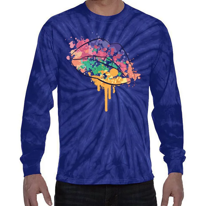 Colorful Drip Lips Tie-Dye Long Sleeve Shirt