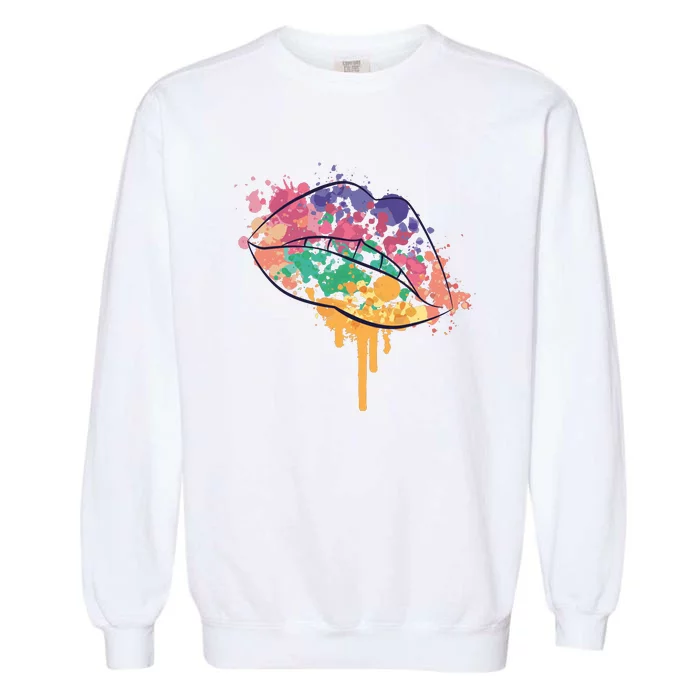 Colorful Drip Lips Garment-Dyed Sweatshirt