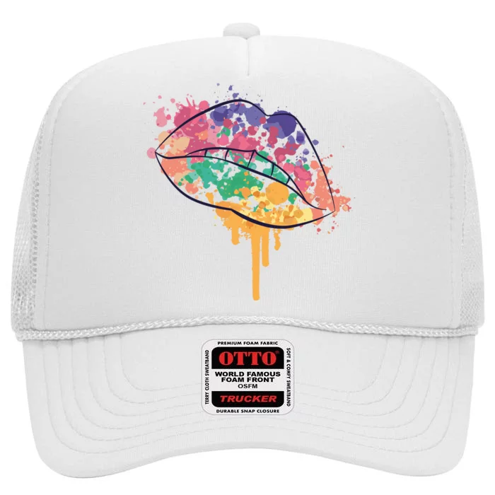 Colorful Drip Lips High Crown Mesh Trucker Hat