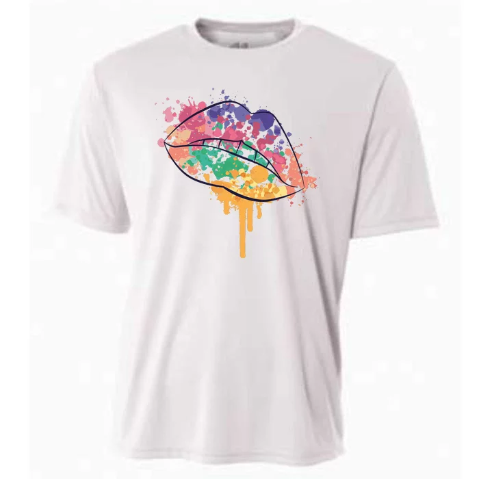 Colorful Drip Lips Cooling Performance Crew T-Shirt