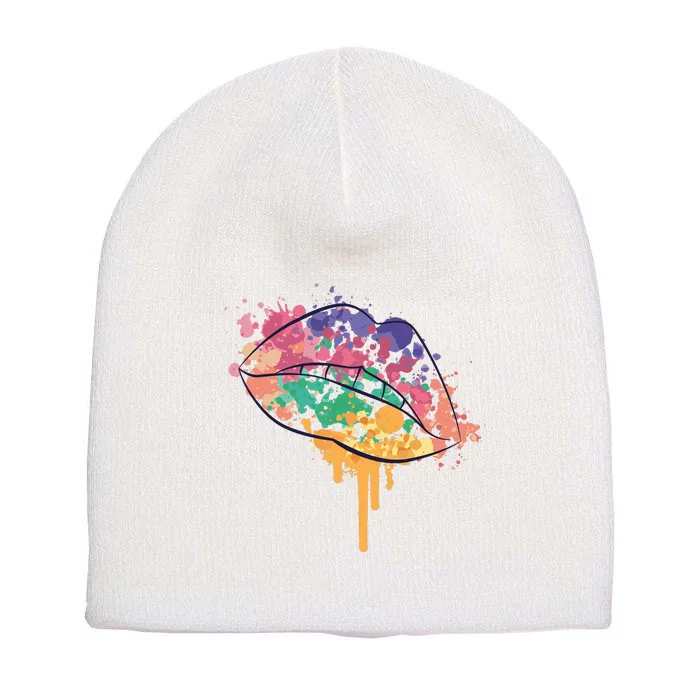 Colorful Drip Lips Short Acrylic Beanie