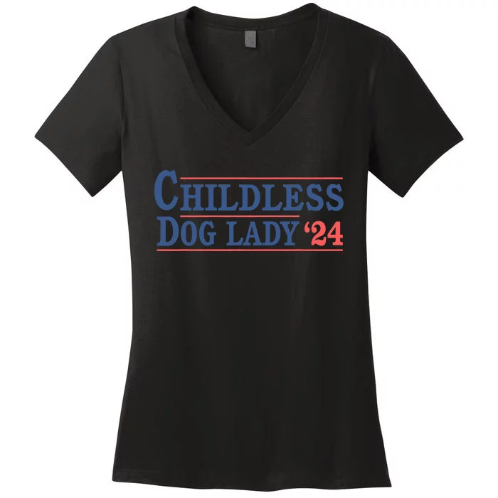 Childless Dog Lady Ladies Voting Election 2024 Usa Kamala Harris 20224 Women's V-Neck T-Shirt