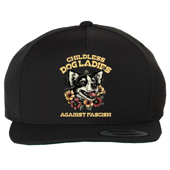 Childless Dog Lady Against Fascism Funny Vote Cat Lady Wool Snapback Cap