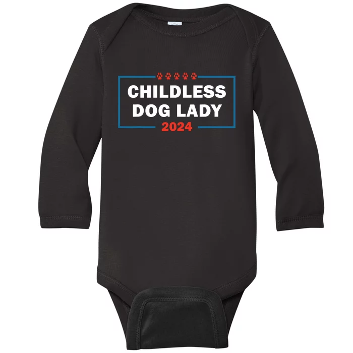 Childless Dog Lady Is Voting Kamala Election Usa 2024 Baby Long Sleeve Bodysuit