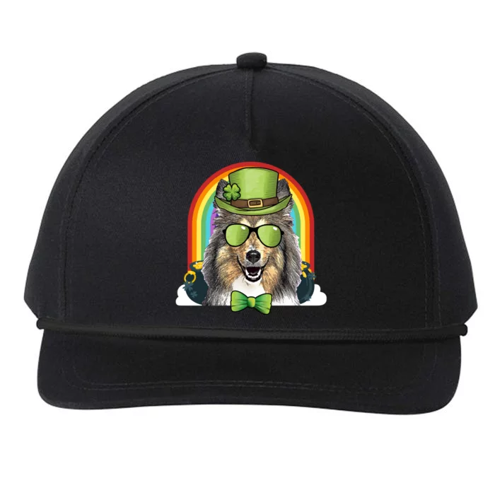 Collie Dog Leprechaun Funny St Patricks Day Funny Gift Snapback Five-Panel Rope Hat