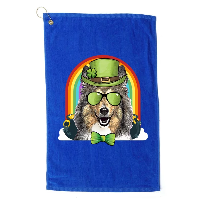 Collie Dog Leprechaun Funny St Patricks Day Funny Gift Platinum Collection Golf Towel