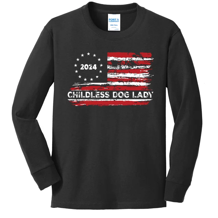 Childless Dog Lady Us Flag Vintage 2024 Kids Long Sleeve Shirt