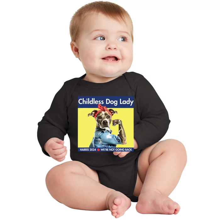 Childless Dog Lady Is Voting Kamala Election Usa 2024 Baby Long Sleeve Bodysuit