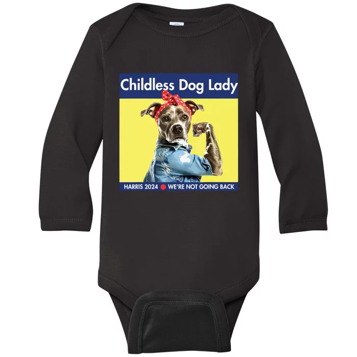 Childless Dog Lady Is Voting Kamala Election Usa 2024 Baby Long Sleeve Bodysuit