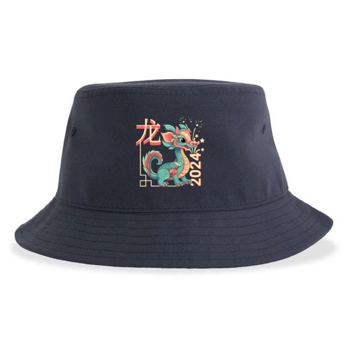 Chinese Dragon Lunar New Year 2024 Green Cute Anime Zodiac Sustainable Bucket Hat