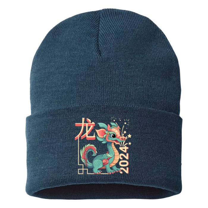 Chinese Dragon Lunar New Year 2024 Green Cute Anime Zodiac Sustainable Knit Beanie