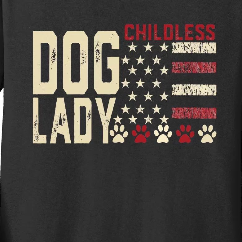 Childless Dog Lady Vote 2024 Us Flag Democratic President Kids Long Sleeve Shirt