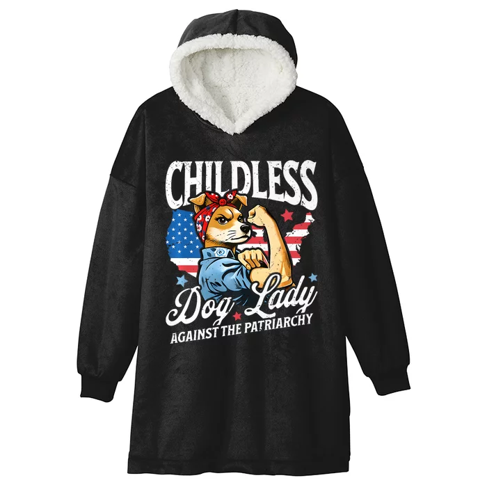 Childless Dog Lady Against Patriarchy Feminist Dog Owner Hooded Wearable Blanket