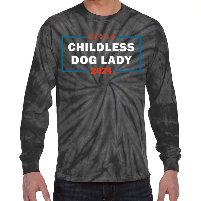 Childless Dog Lady Is Voting Kamala Election Usa 2024 Tie-Dye Long Sleeve Shirt