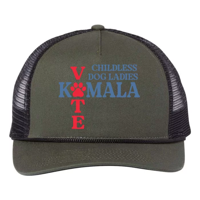 Childless Dog Ladies Vote For Kamala Harris 2024 Dog Lady Retro Rope Trucker Hat Cap