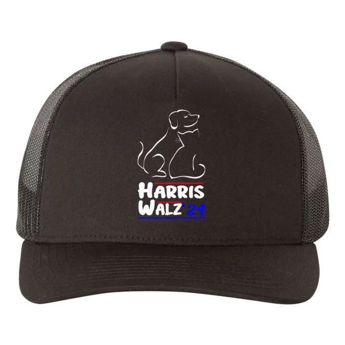 Cat Dog Ladies For Kamala 2024 President Kamala Harris Walz Yupoong Adult 5-Panel Trucker Hat