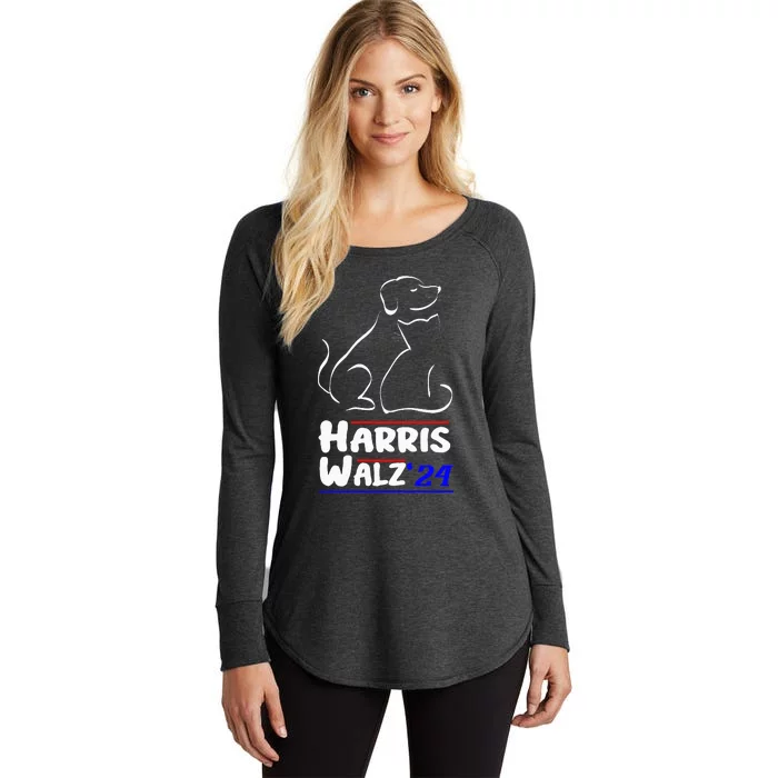 Cat Dog Ladies For Kamala 2024 President Kamala Harris Walz Women's Perfect Tri Tunic Long Sleeve Shirt