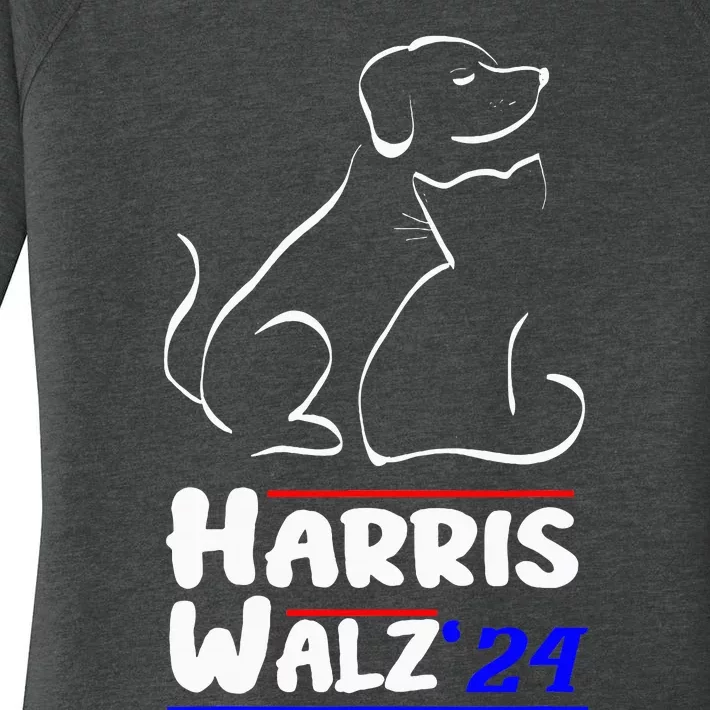 Cat Dog Ladies For Kamala 2024 President Kamala Harris Walz Women's Perfect Tri Tunic Long Sleeve Shirt